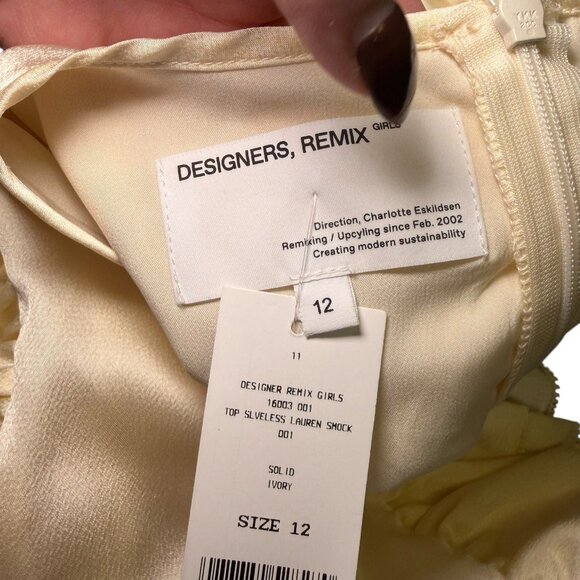 Designers Remix Ivory Satin Ruffle Smock Top Size 12 - Picture 6 of 6